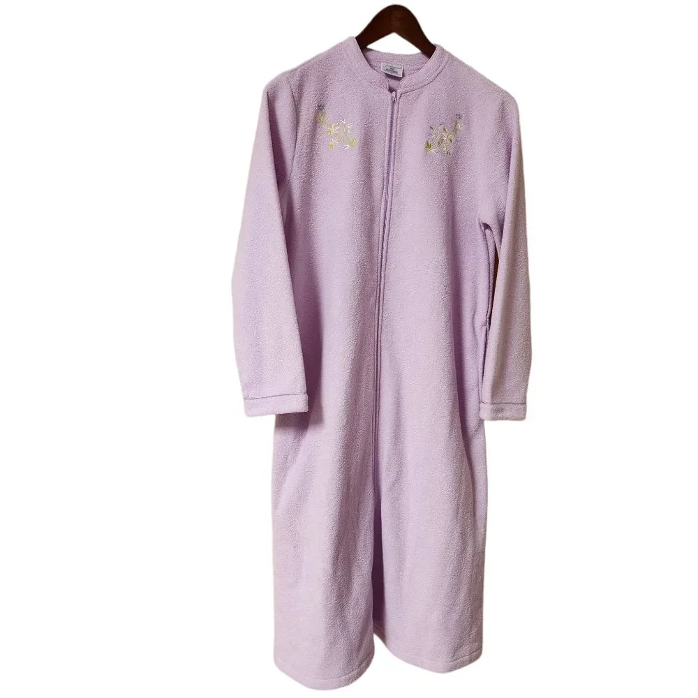 Vintage Sears Fundamentals Zip Up Housecoat Robe 1980's -‎ Size Small Purple
